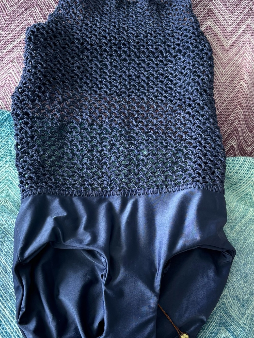Sinesia Karol Navy Crochet-Top One-Piece Swimsuit - NWT
